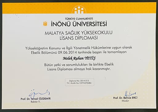 Ebe, Uyku Eğitmeni Melek YILDIRIM Diploması